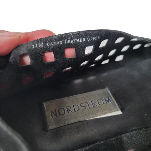 NORDSTROM Black Leather Darby Open Toe Back Zip Cut-Out Sandals - Women's 11 - Picture 5 of 7